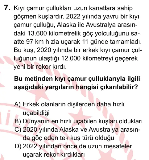 8. Sınıf ve Hazırlık Türkçe 2024 İOKBS Bursluluk Sınavı 7. Soru görseli