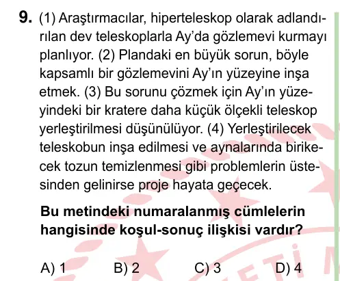 8. Sınıf ve Hazırlık Türkçe 2024 İOKBS Bursluluk Sınavı 9. Soru görseli