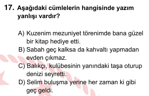 9, 10, 11. Sınıf Türk Dili ve Edebiyatı 2024 İOKBS Bursluluk Sınavı 17. Soru görseli