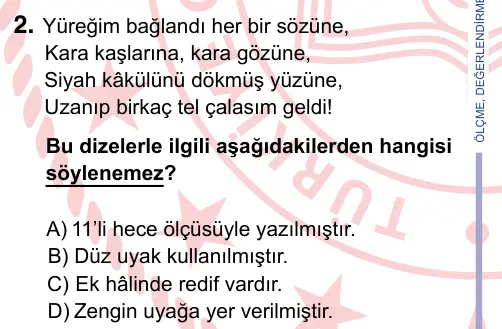 9, 10, 11. Sınıf Türk Dili ve Edebiyatı 2024 İOKBS Bursluluk Sınavı 2. Soru görseli
