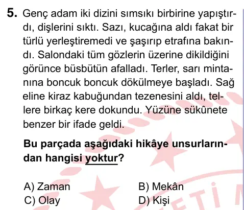 9, 10, 11. Sınıf Türk Dili ve Edebiyatı 2024 İOKBS Bursluluk Sınavı 5. Soru görseli
