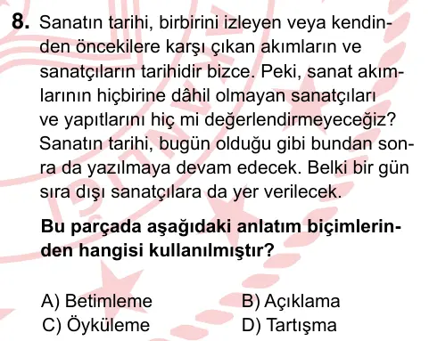 9, 10, 11. Sınıf Türk Dili ve Edebiyatı 2024 İOKBS Bursluluk Sınavı 8. Soru görseli