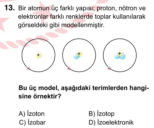 9, 10, 11. Sınıf Fen Bilimleri 2024 İOKBS Bursluluk Sınavı 13. Soru görseli