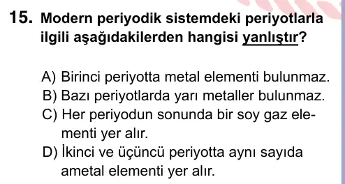 9, 10, 11. Sınıf Fen Bilimleri 2024 İOKBS Bursluluk Sınavı 15. Soru görseli