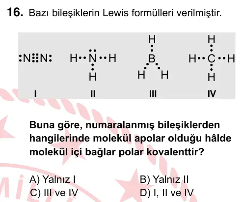 9, 10, 11. Sınıf Fen Bilimleri 2024 İOKBS Bursluluk Sınavı 16. Soru görseli