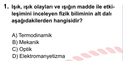 9, 10, 11. Sınıf Fen Bilimleri 2024 İOKBS Bursluluk Sınavı 1. Soru görseli
