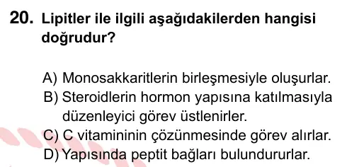 9, 10, 11. Sınıf Fen Bilimleri 2024 İOKBS Bursluluk Sınavı 20. Soru görseli