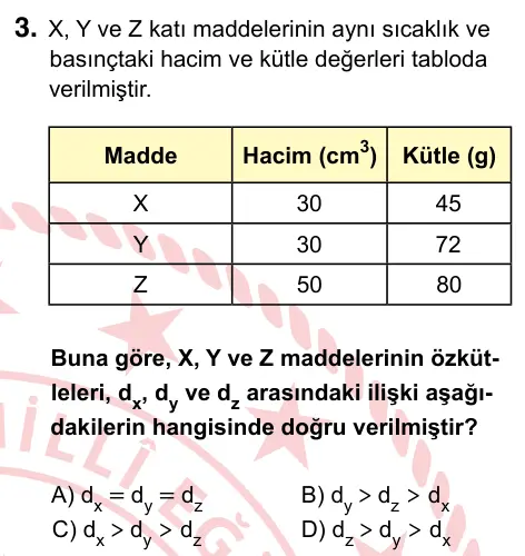 9, 10, 11. Sınıf Fen Bilimleri 2024 İOKBS Bursluluk Sınavı 3. Soru görseli