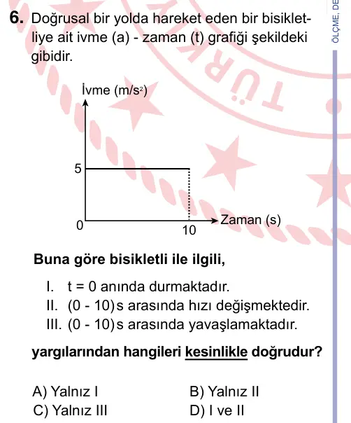 9, 10, 11. Sınıf Fen Bilimleri 2024 İOKBS Bursluluk Sınavı 6. Soru görseli