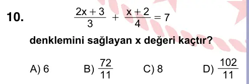 9, 10, 11. Sınıf Matematik 2024 İOKBS Bursluluk Sınavı 10. Soru görseli