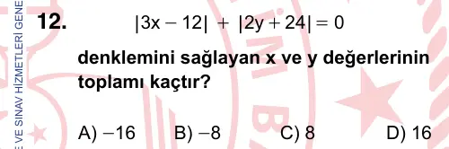 9, 10, 11. Sınıf Matematik 2024 İOKBS Bursluluk Sınavı 12. Soru görseli
