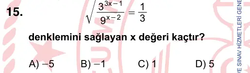 9, 10, 11. Sınıf Matematik 2024 İOKBS Bursluluk Sınavı 15. Soru görseli