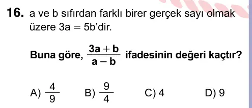 9, 10, 11. Sınıf Matematik 2024 İOKBS Bursluluk Sınavı 16. Soru görseli