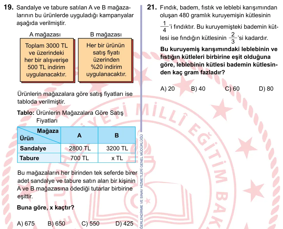 9, 10, 11. Sınıf Matematik 2024 İOKBS Bursluluk Sınavı 19. Soru görseli