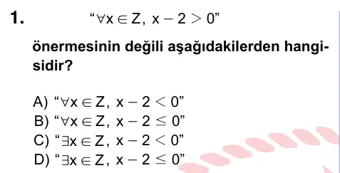 9, 10, 11. Sınıf Matematik 2024 İOKBS Bursluluk Sınavı 1. Soru görseli