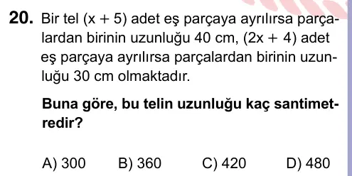 9, 10, 11. Sınıf Matematik 2024 İOKBS Bursluluk Sınavı 20. Soru görseli