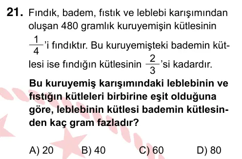 9, 10, 11. Sınıf Matematik 2024 İOKBS Bursluluk Sınavı 21. Soru görseli
