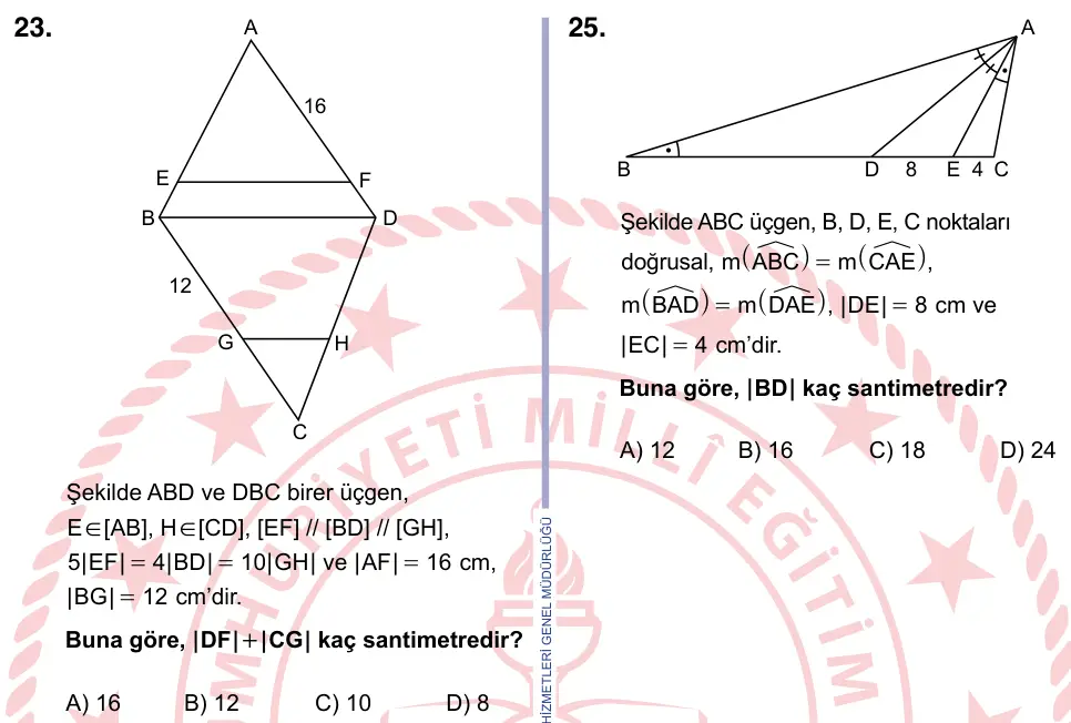 9, 10, 11. Sınıf Matematik 2024 İOKBS Bursluluk Sınavı 23. Soru görseli