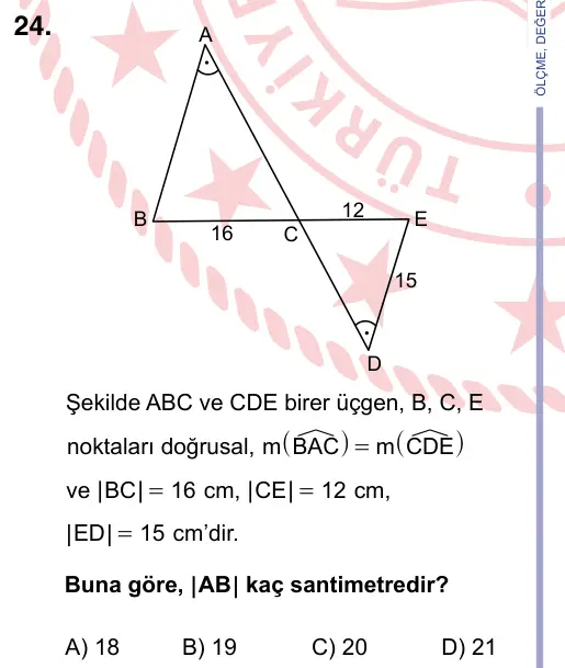 9, 10, 11. Sınıf Matematik 2024 İOKBS Bursluluk Sınavı 24. Soru görseli