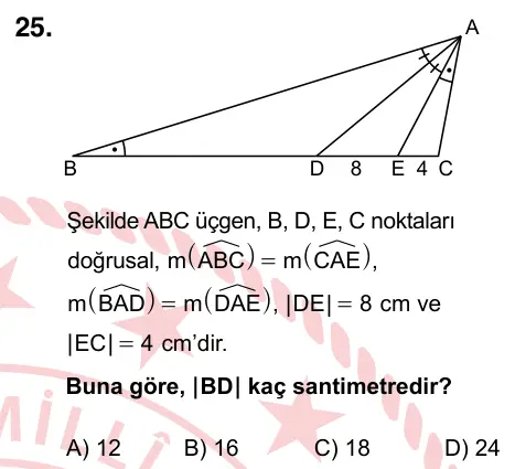 9, 10, 11. Sınıf Matematik 2024 İOKBS Bursluluk Sınavı 25. Soru görseli