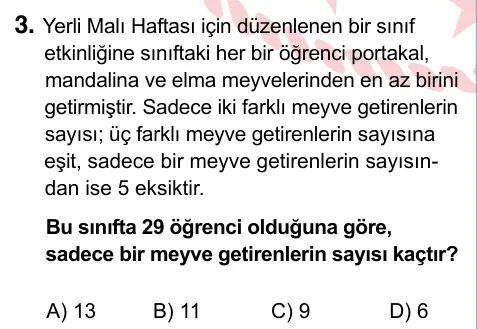 9, 10, 11. Sınıf Matematik 2024 İOKBS Bursluluk Sınavı 3. Soru görseli