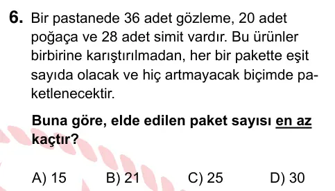 9, 10, 11. Sınıf Matematik 2024 İOKBS Bursluluk Sınavı 6. Soru görseli