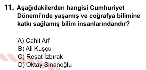9, 10, 11. Sınıf Sosyal Bilgiler 2024 İOKBS Bursluluk Sınavı 11. Soru görseli