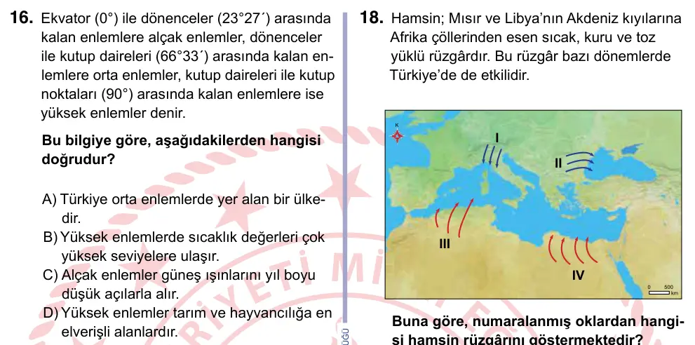 9, 10, 11. Sınıf Sosyal Bilgiler 2024 İOKBS Bursluluk Sınavı 16. Soru görseli