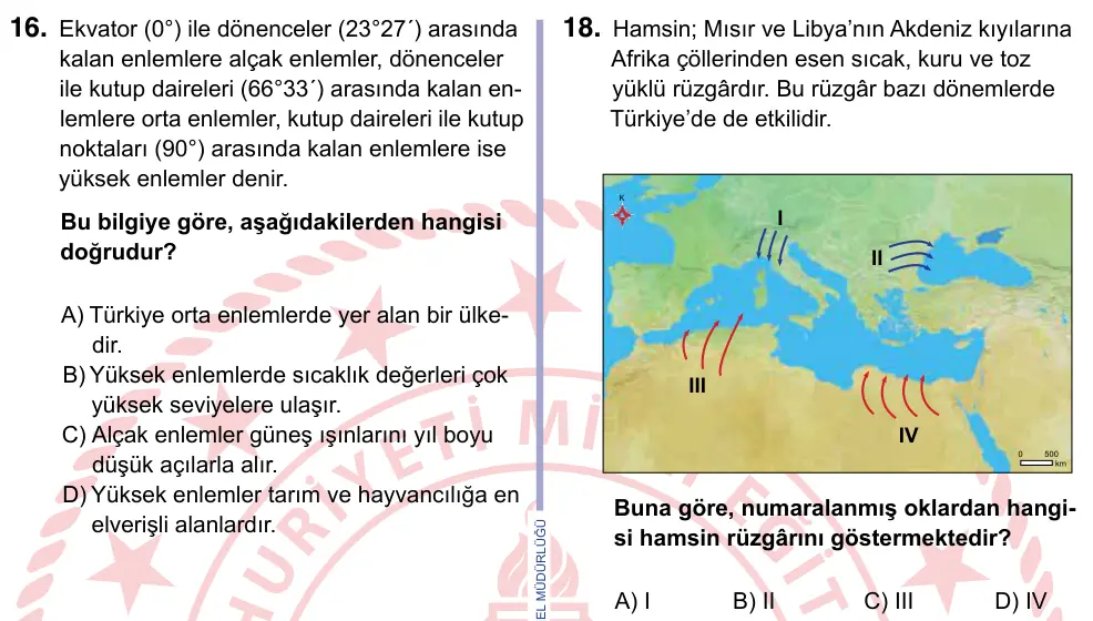 9, 10, 11. Sınıf Sosyal Bilgiler 2024 İOKBS Bursluluk Sınavı 18. Soru görseli
