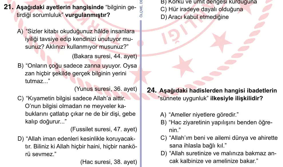 9, 10, 11. Sınıf Sosyal Bilgiler 2024 İOKBS Bursluluk Sınavı 21. Soru görseli