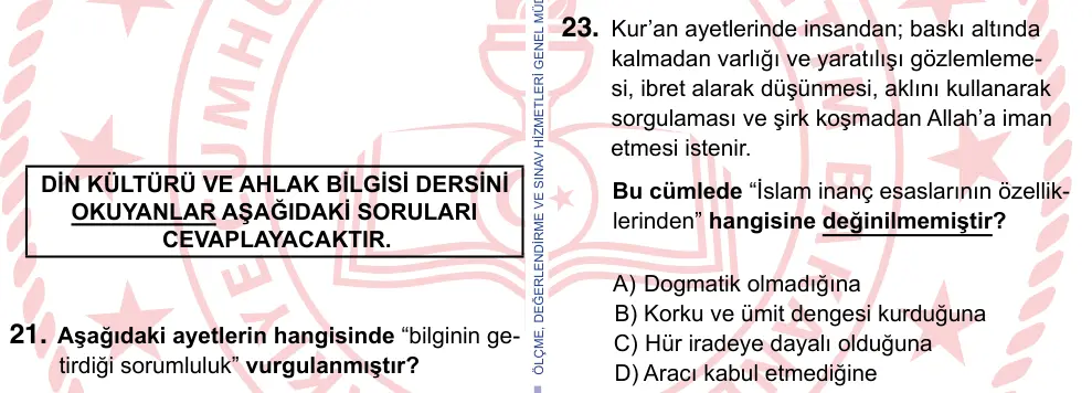 9, 10, 11. Sınıf Sosyal Bilgiler 2024 İOKBS Bursluluk Sınavı 23. Soru görseli