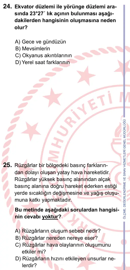 9, 10, 11. Sınıf Sosyal Bilgiler 2024 İOKBS Bursluluk Sınavı 25. Soru görseli (2/4)