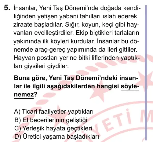 9, 10, 11. Sınıf Sosyal Bilgiler 2024 İOKBS Bursluluk Sınavı 5. Soru görseli