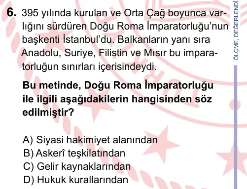 9, 10, 11. Sınıf Sosyal Bilgiler 2024 İOKBS Bursluluk Sınavı 6. Soru görseli