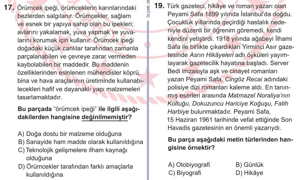 10, 11. Sınıf Türk Dili ve Edebiyatı 2025 İOKBS Bursluluk Sınavı 17. Soru görseli