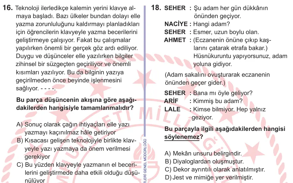 10, 11. Sınıf Türk Dili ve Edebiyatı 2025 İOKBS Bursluluk Sınavı 18. Soru görseli