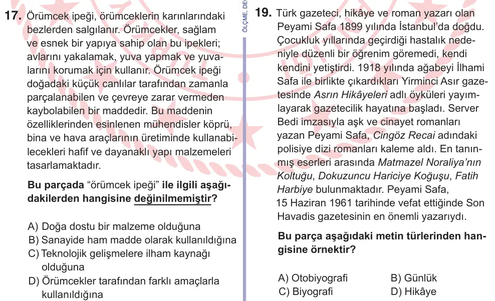 10, 11. Sınıf Türk Dili ve Edebiyatı 2025 İOKBS Bursluluk Sınavı 19. Soru görseli