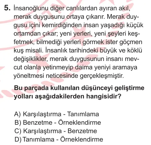 10, 11. Sınıf Türk Dili ve Edebiyatı 2025 İOKBS Bursluluk Sınavı 5. Soru görseli