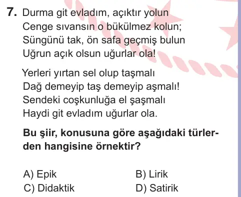 10, 11. Sınıf Türk Dili ve Edebiyatı 2025 İOKBS Bursluluk Sınavı 7. Soru görseli