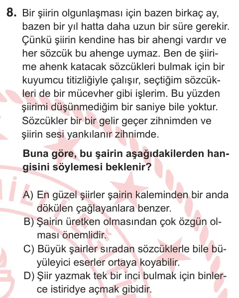 10, 11. Sınıf Türk Dili ve Edebiyatı 2025 İOKBS Bursluluk Sınavı 8. Soru görseli