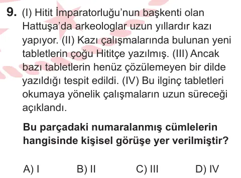 10, 11. Sınıf Türk Dili ve Edebiyatı 2025 İOKBS Bursluluk Sınavı 9. Soru görseli