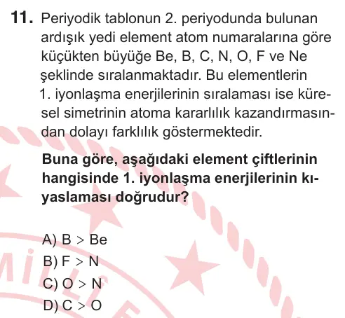 10, 11. Sınıf Fen Bilimleri 2025 İOKBS Bursluluk Sınavı 11. Soru görseli