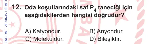 10, 11. Sınıf Fen Bilimleri 2025 İOKBS Bursluluk Sınavı 12. Soru görseli