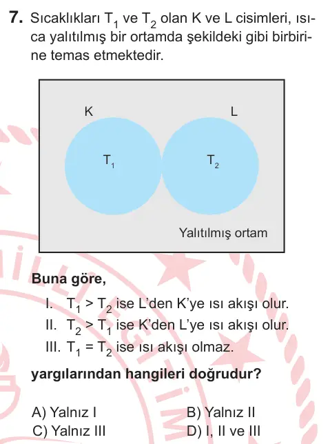 10, 11. Sınıf Fen Bilimleri 2025 İOKBS Bursluluk Sınavı 7. Soru görseli
