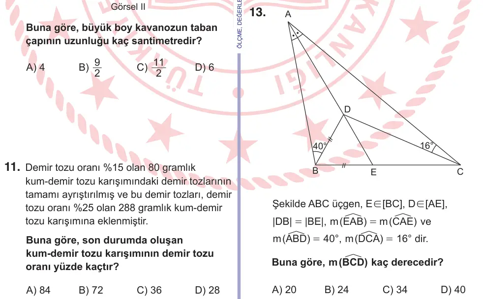 10, 11. Sınıf Matematik 2025 İOKBS Bursluluk Sınavı 13. Soru görseli