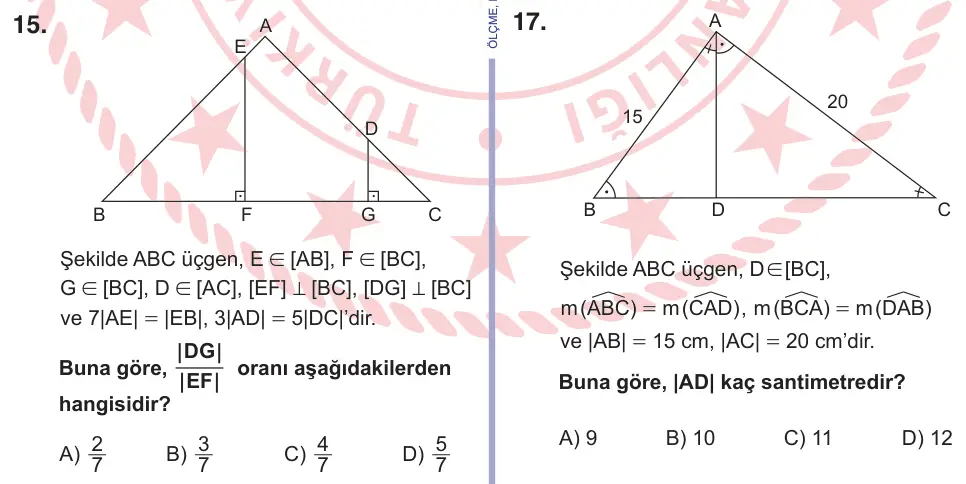 10, 11. Sınıf Matematik 2025 İOKBS Bursluluk Sınavı 15. Soru görseli