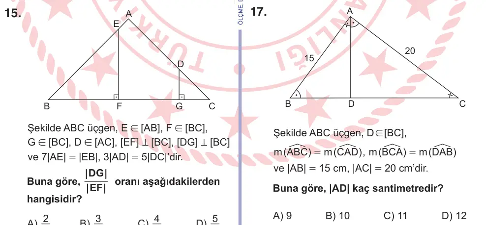 10, 11. Sınıf Matematik 2025 İOKBS Bursluluk Sınavı 17. Soru görseli
