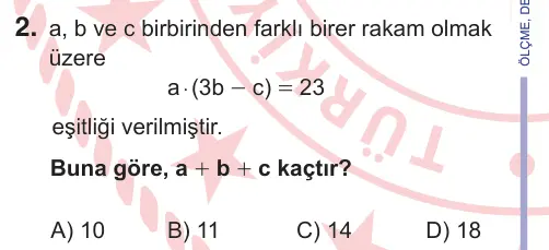 10, 11. Sınıf Matematik 2025 İOKBS Bursluluk Sınavı 2. Soru görseli