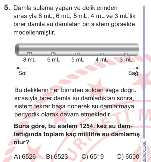 10, 11. Sınıf Matematik 2025 İOKBS Bursluluk Sınavı 5. Soru görseli