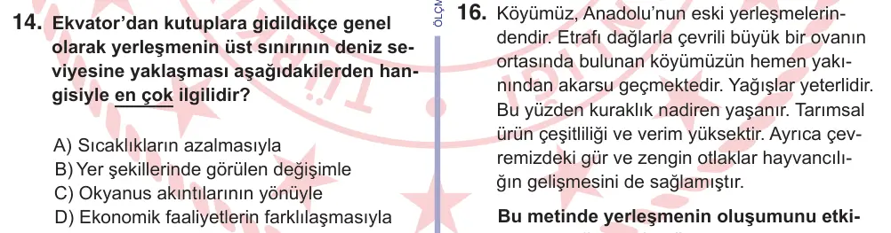 10, 11. Sınıf Sosyal Bilgiler 2025 İOKBS Bursluluk Sınavı 14. Soru görseli